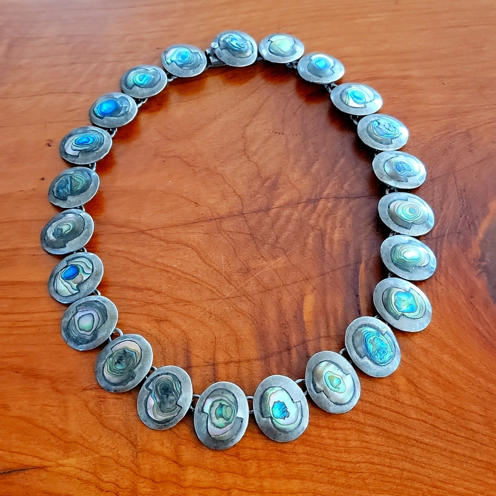 Taxco Silver Abalone Inlay Necklace - Vintage
